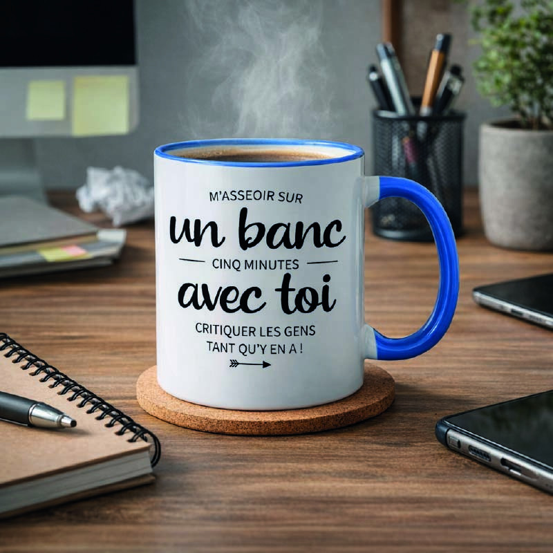 Mug - M'assoir sur un banc 5 minutes avec toi critique - Brod N' Flock