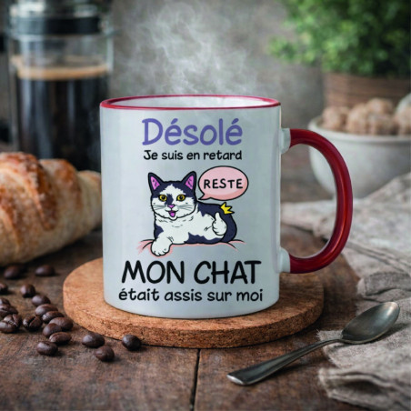 Mug - Désolé je suis en retard mon chat était assis ...- Brod N' Flock