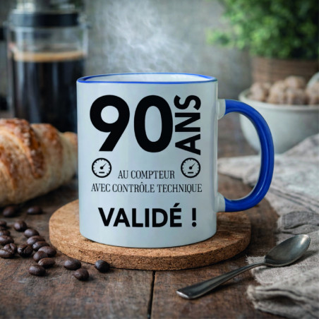 Mug - 90 ans au compteur contrôle technique validé - Brod N' Flock
