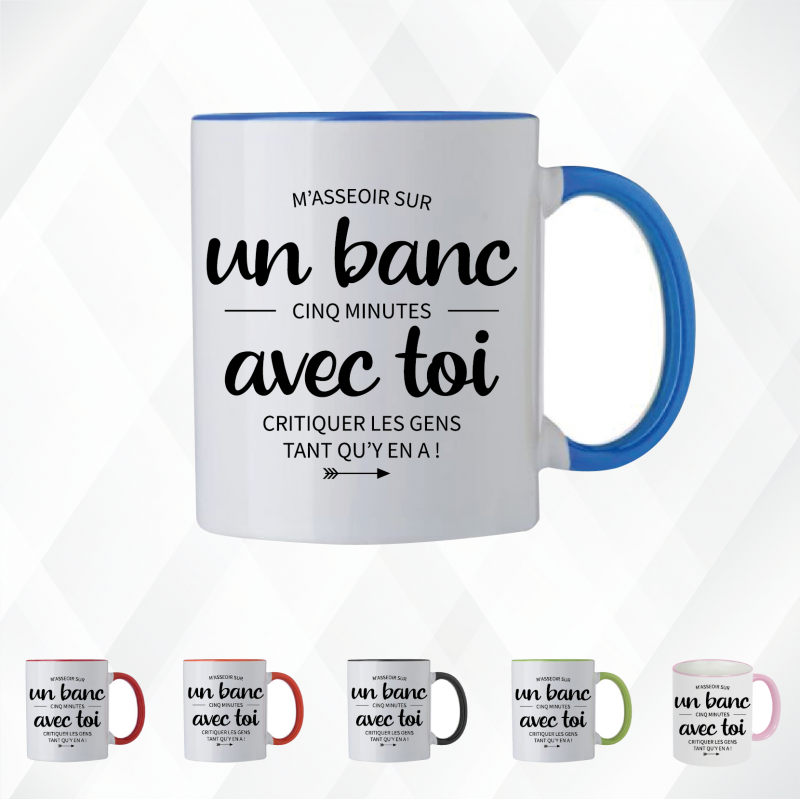Mug - M'assoir sur un banc 5 minutes avec toi critique - Brod N' Flock