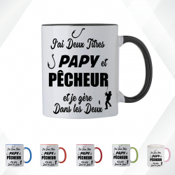 Mug - J'ai deux titres dans la vie Papy et pêcheur - Brod N' Flock