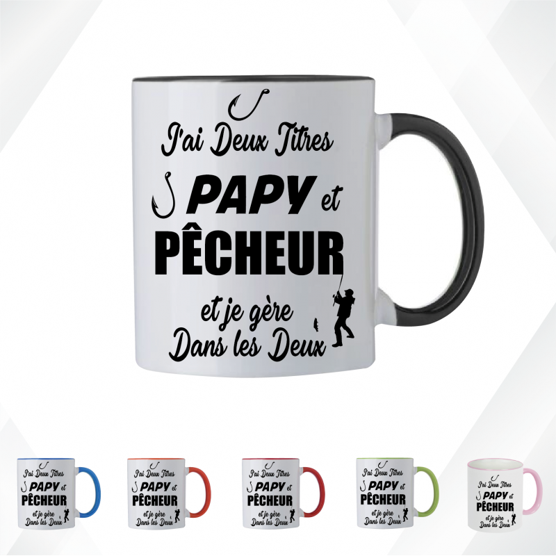 Mug - J'ai deux titres dans la vie Papy et pêcheur - Brod N' Flock