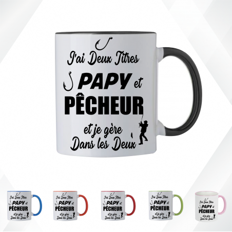 Mug - J'ai deux titres dans la vie Papy et pêcheur - Brod N' Flock