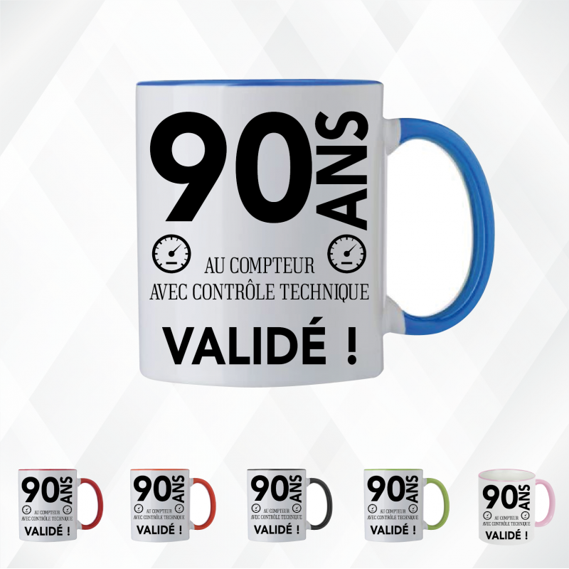 Mug - 90 ans au compteur contrôle technique validé - Brod N' Flock