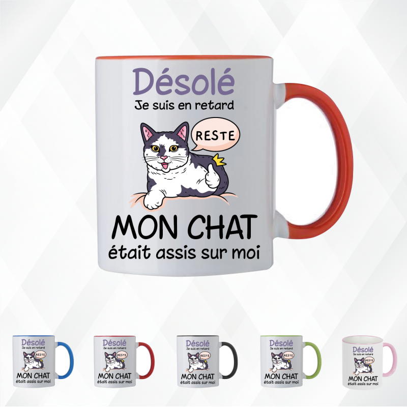 Mug - Désolé je suis en retard mon chat était assis ...- Brod N' Flock