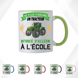 Mug - Né pour conduire un tracteur forcé d'aller à ... - Brod N' Flock