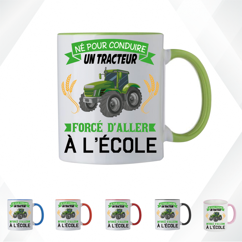 Mug - Né pour conduire un tracteur forcé d'aller à ... - Brod N' Flock