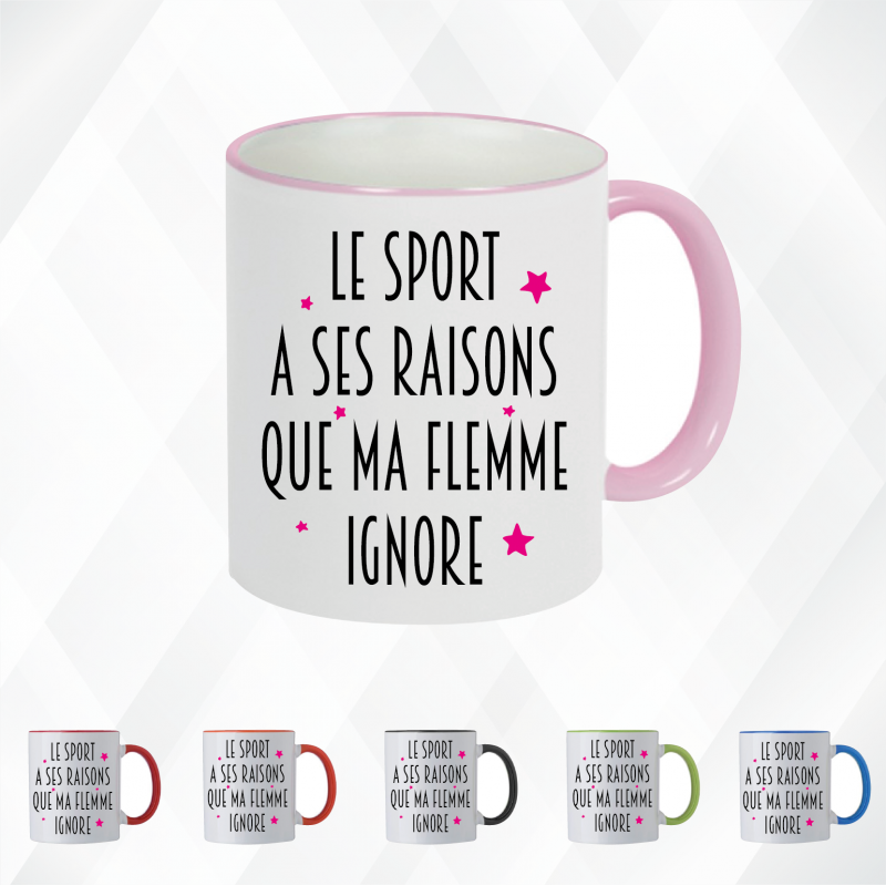 Mug - Le sport à ses raisons que ma flemme ignore - Brod N' Flock