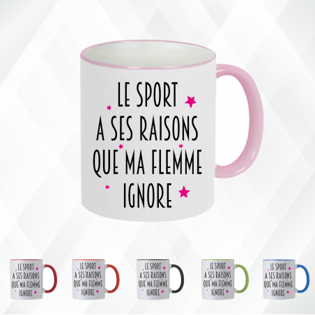 Mug - Le sport à ses raisons que ma flemme ignore - Brod N' Flock