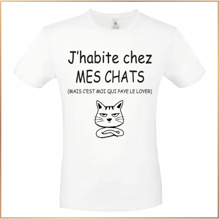 T-shirt - J'habite chez mes chats mais c'est moi qui.. - Brod N' Flock