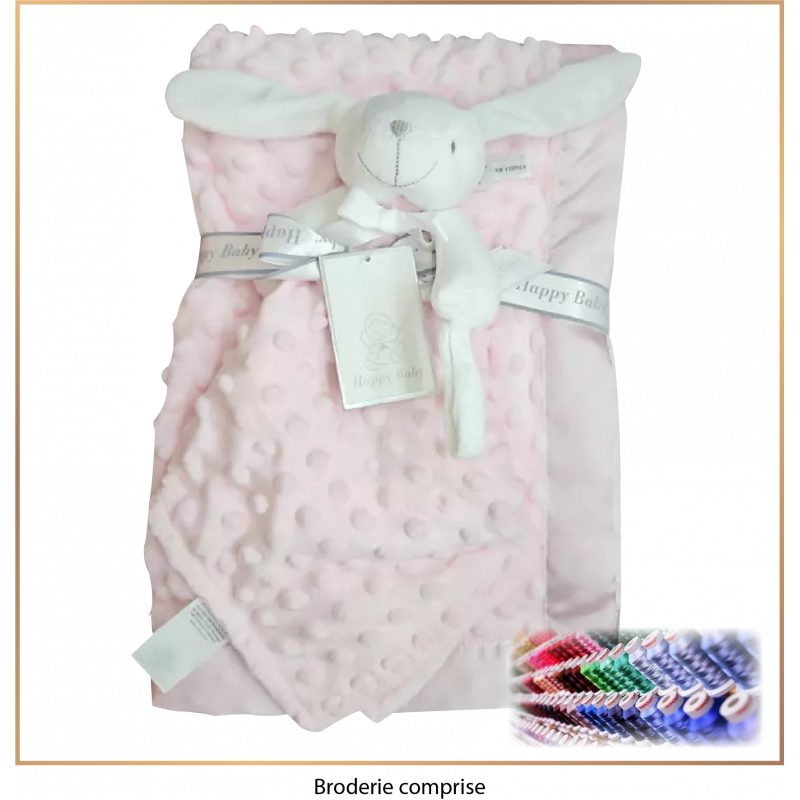Plaid & Doudou rose - Avec broderies personnalisées - Brod N' Flock