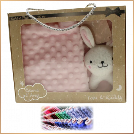 Plaid & hochet rose - Avec broderie du prénom - Brod N' Flock
