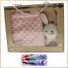 Plaid & hochet rose - Avec broderie du prénom - Brod N' Flock