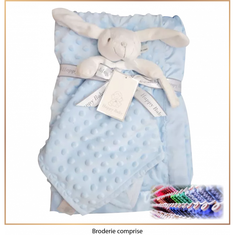 Plaid & Doudou bleu - Avec broderies personnalisées - Brod N' Flock