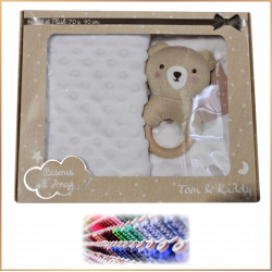 Plaid & hochet blanc - Avec broderie du prénom - Brod N' Flock