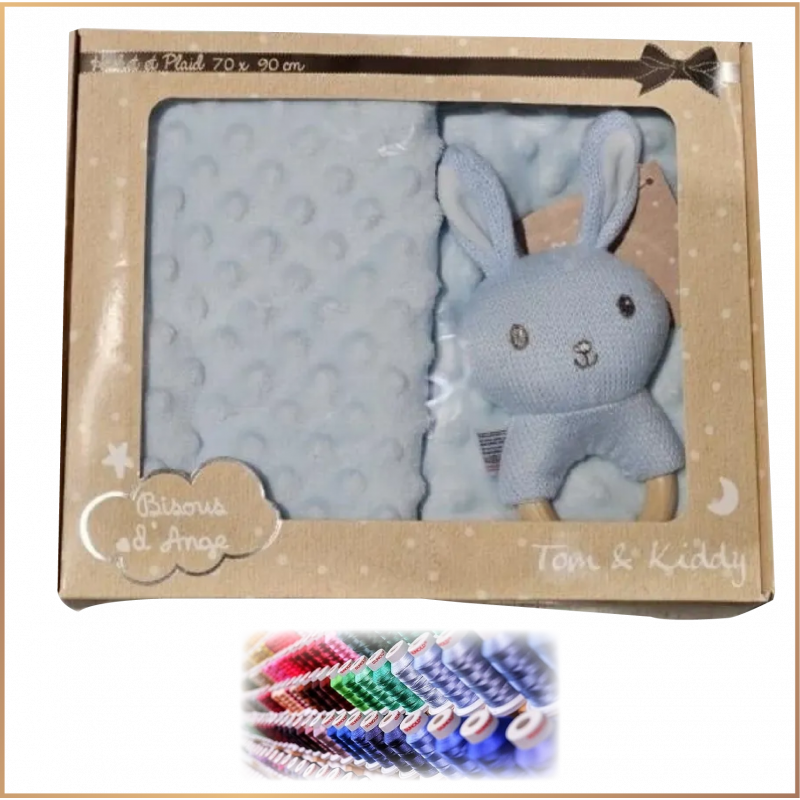 Plaid & hochet bleu - Avec broderie du prénom - Brod N' Flock