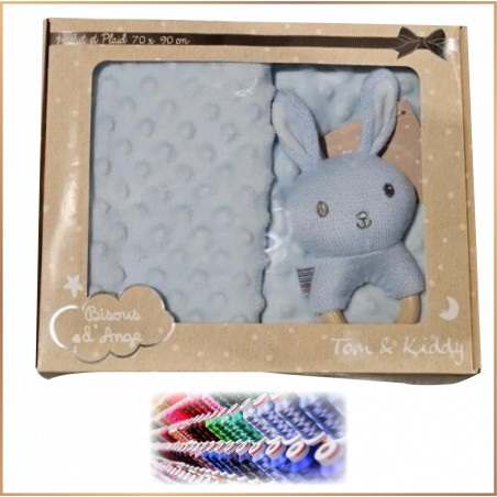 Plaid & hochet bleu - Avec broderie du prénom - Brod N' Flock