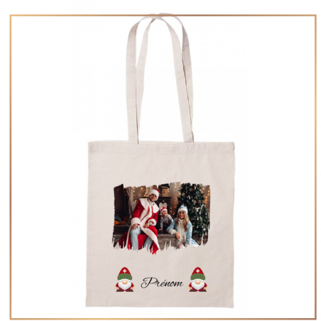 Tote bag noël - photo et prénom - Brod N' Flock